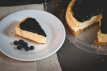 piece of freshness delicious blueberry cheese cake on plate