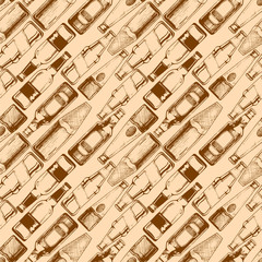 seamless pattern with different beer bottles