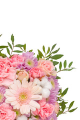 Bright buketny composition from fresh flowers, the white isolated background