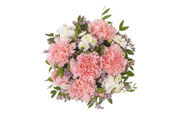 Bright buketny composition from fresh flowers, the white isolated background