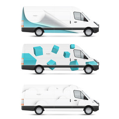 Set of design templates for transport. Mockup white bus. Branding for advertising, business and corporate identity.