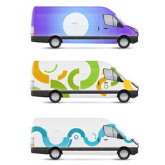 Naklejka premium Mockup white bus. Set of design templates for transport. Branding for advertising, business and corporate identity.