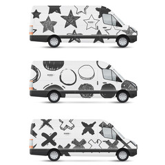 Fototapeta premium Mockup white bus. Set of design templates for transport. Branding for advertising, business and corporate identity.