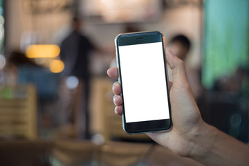 man using smart phone with blank mobile. Smart phone with blank