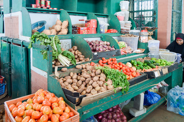 Display of fruits and vegetables