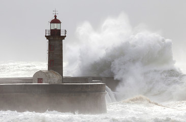 10 Meters Big Waves Over the "Felgueiras" Lighthouse in Oporto, Portugal, shot 6