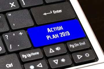 Business Concept - Blue Action Plan 2019 Button on Slim