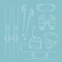 Vector set of Ski and Snowboard equipment icons