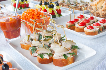 canapes on the white plates
