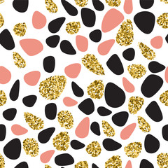 Seamless pattern with gold, pink and black stains