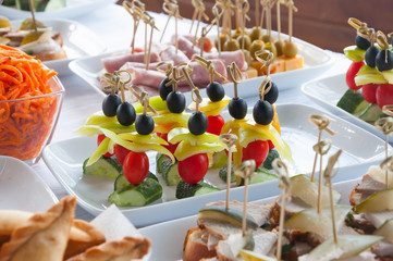 canapes on the white plates