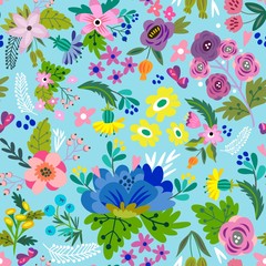 Obraz na płótnie Canvas Awesome floral pattern of bright flowers in lovely style. Vector backdrop. Summer template. Use for wallpaper,pattern fills, web page background