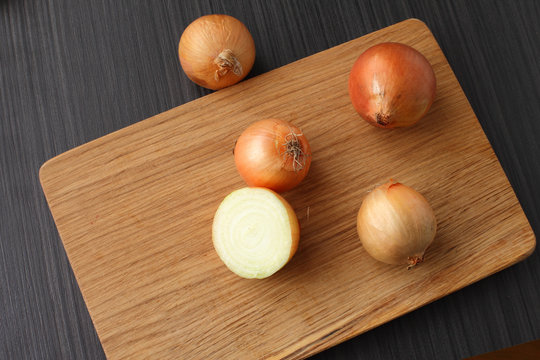 bulbs on a blackboard/ Onions on a cutting board oak