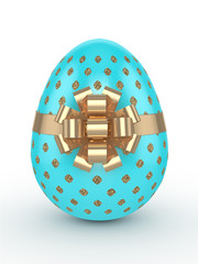 3d rendering of Easter glitter and turquoise egg with bow