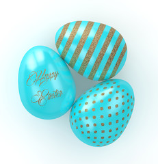 3d rendering of Easter glitter and turquoise eggs