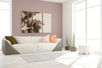 White interior design with sofa