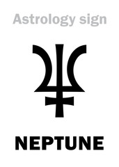 Astrology Alphabet: NEPTUNE (Poseidon), higher global planet. Hieroglyphics character sign (single symbol).