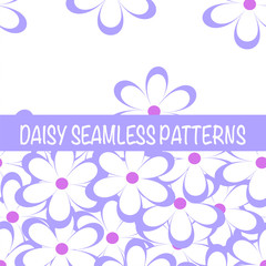 Set of seamless naive minimalistic patterns with little flowers. Floral print. Field of blue lilac camomiles on white background. For wrapping, fabric and other design. Vector illustration.