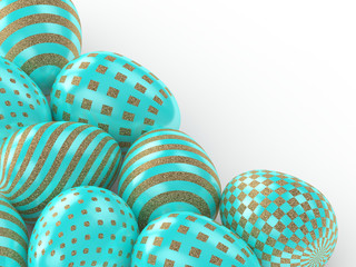 3d rendering of Easter glitter and turquoise eggs