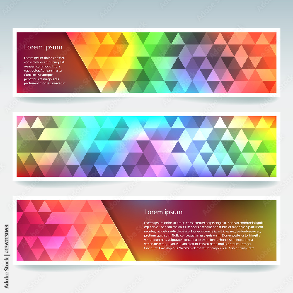 Poster set of colorful banner templates with abstract background. modern vector banners with polygonal back