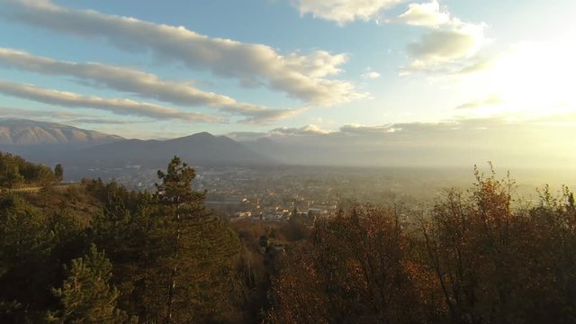 Drone on the mountains at sunrice
Flying over the mountains of a small Italian town