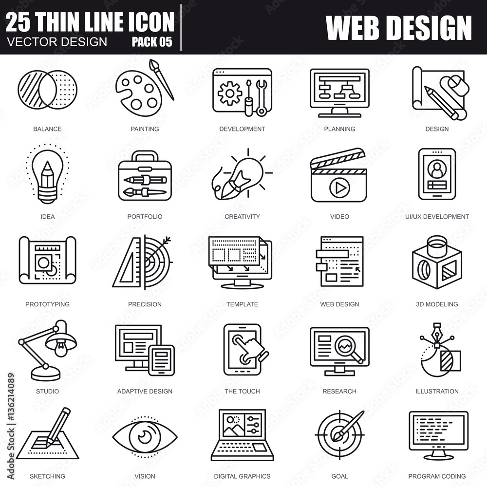 Poster thin line web design and development icons