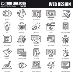 Thin line web design and development icons