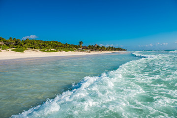 Caribbean beach panorama, Tulum, Mexico