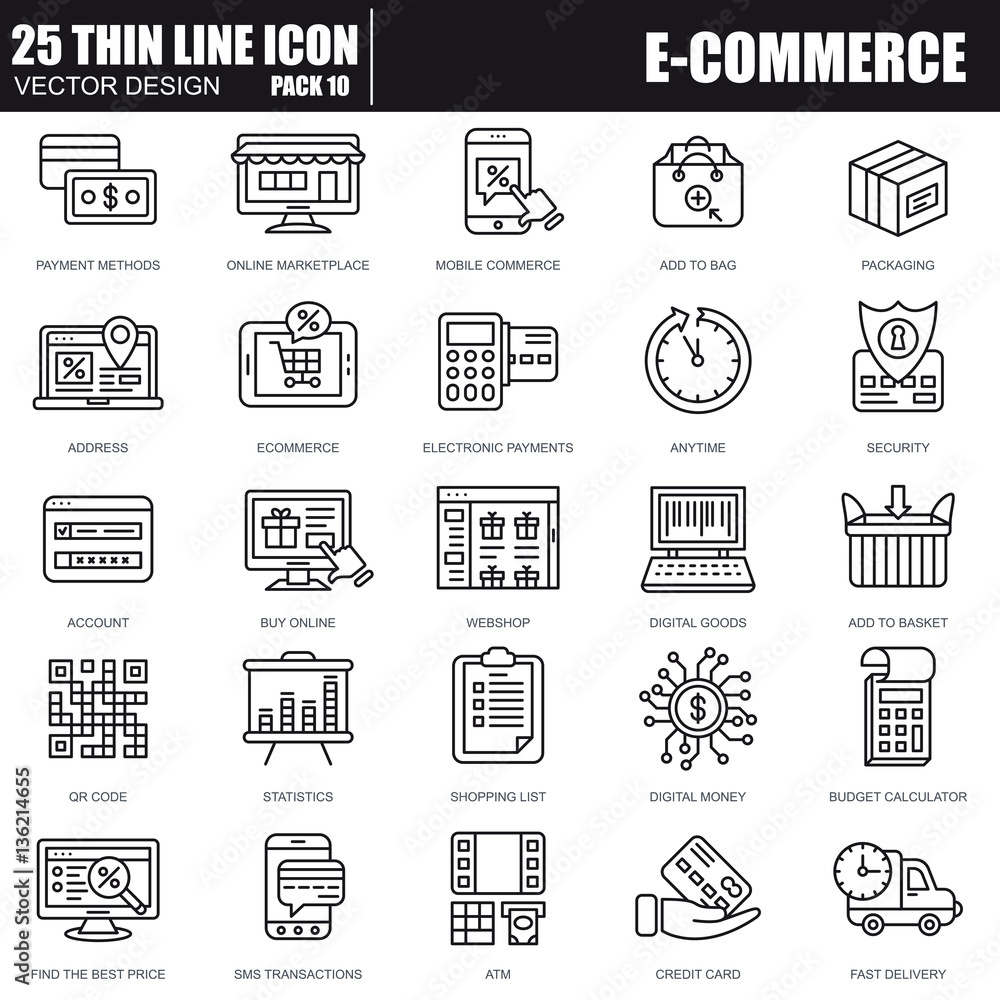 Poster thin line web shopping and e-commerce icons
