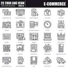 Thin line web shopping and e-commerce icons