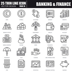 Thin line banking and finance icons