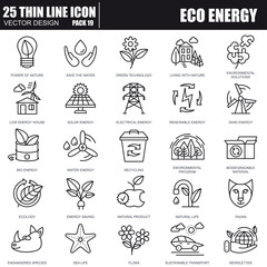 Thin line environment, renewable energy icons