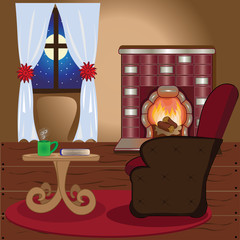 Room with sofa and fireplace