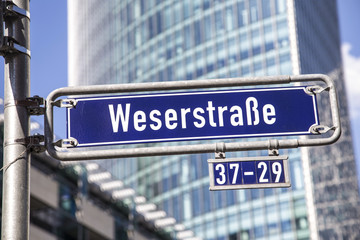 Street name Weserstrasse at the enamel sign