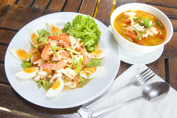 spicy seafood Thai-style salad with Tom Yum Goong