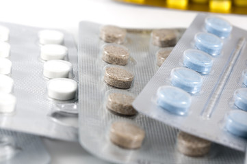 Different medicines. Tablets, pills in blister pack. Medications