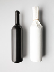 Top view of two wine bottles