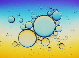 Oil Bubbles Isolated on White Background, Closeup Collagen Emulsion in Water.  Illustration. Gold Serum Droplets.