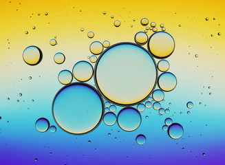 Oil Bubbles Isolated on White Background, Closeup Collagen Emulsion in Water.  Illustration. Gold Serum Droplets.