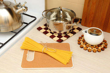 Spaghetti on the kitchen table