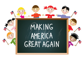 vector children, american patriotic education concept