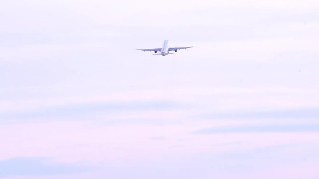 Airliner taking off. Slow motion.