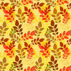 Seamless pattern with beautiful branches and leaves, vector illustration.