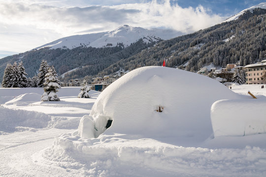 Snow hut in Davos during winter, Switzerland, EU