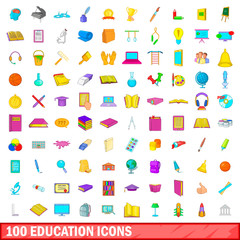 100 education icons set, cartoon style