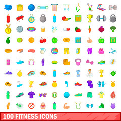 100 icons set, cartoon style