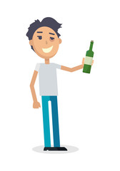 Man with Bottle of Wine Isolated on White. Vector