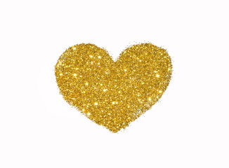 Heart of golden glitter on white background, icon for your design.