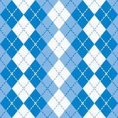 Fototapeta premium Dashed Argyle seamless pattern in blue and white.