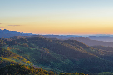 Beautiful mountain view, layer of mountain with sunset, view point at Khun Yuam Mae hong son Thialand